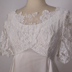 🌺 Vintage White Taffeta Lace Pearl Sequin Prairie Boho Hippie Wedding Dress